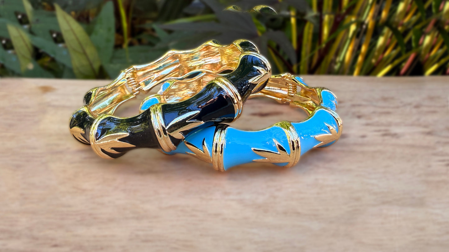 Anuenue Bamboo Hinged Enamel Bracelet Set of 2