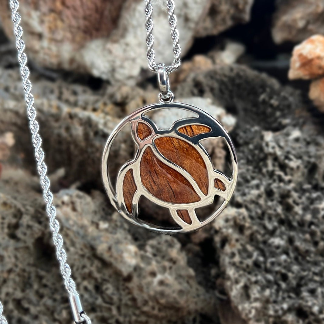 Koa Amakua Honu Pendant