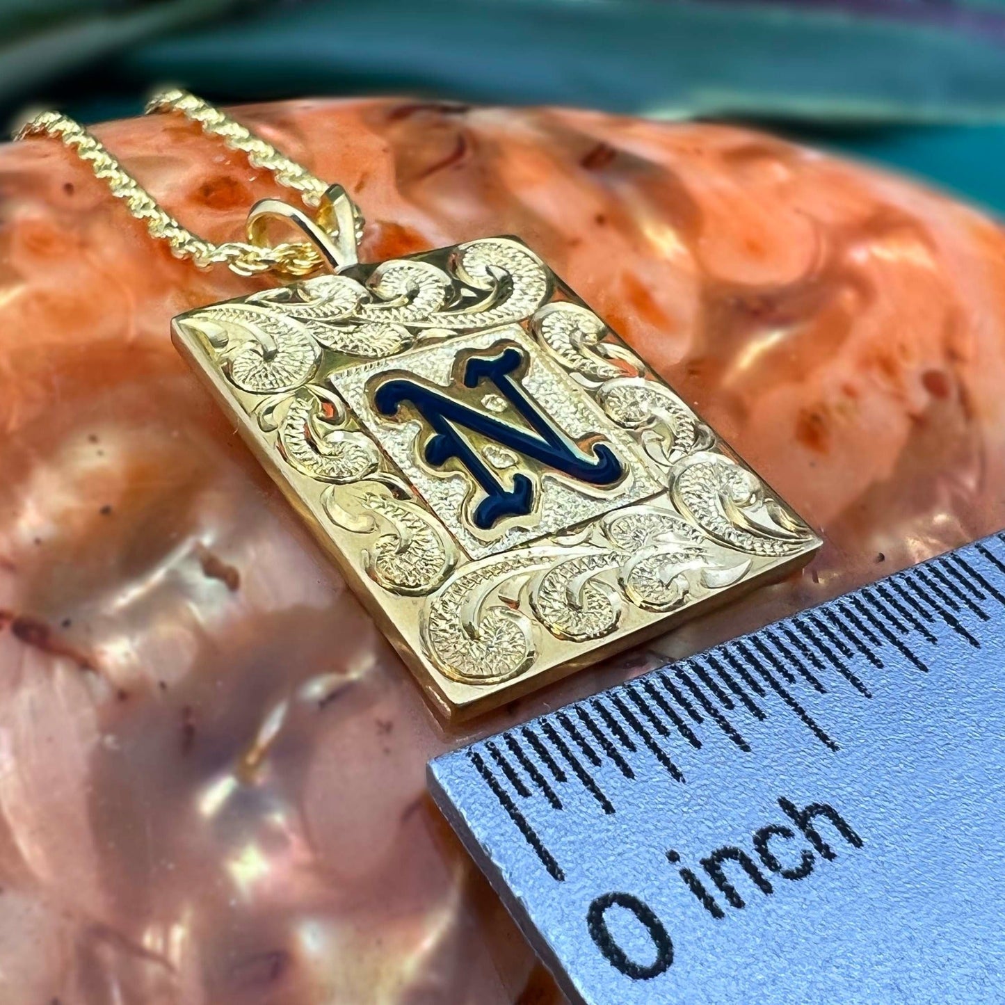 Custom Hawaiian Scroll Heirloom Initial Pendant