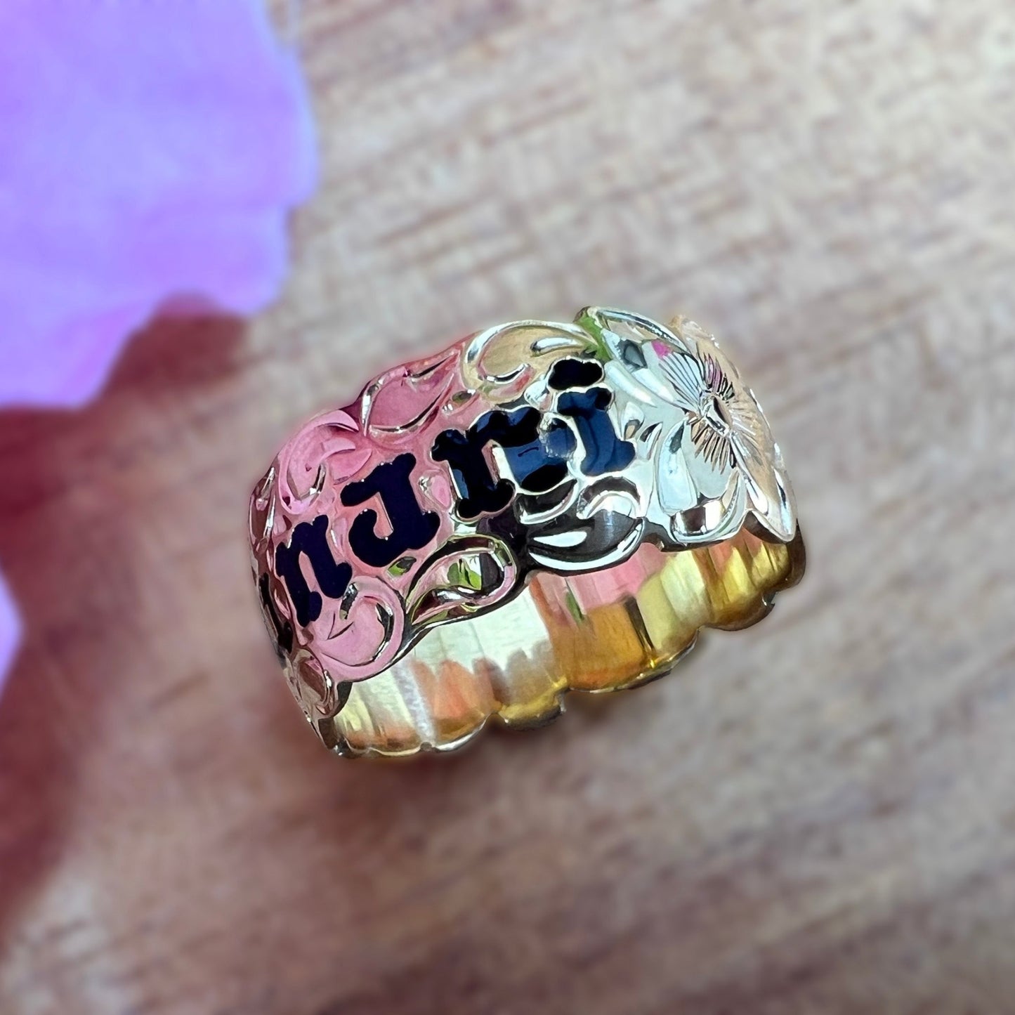 Custom Hawaiian Scroll Eternity Ring