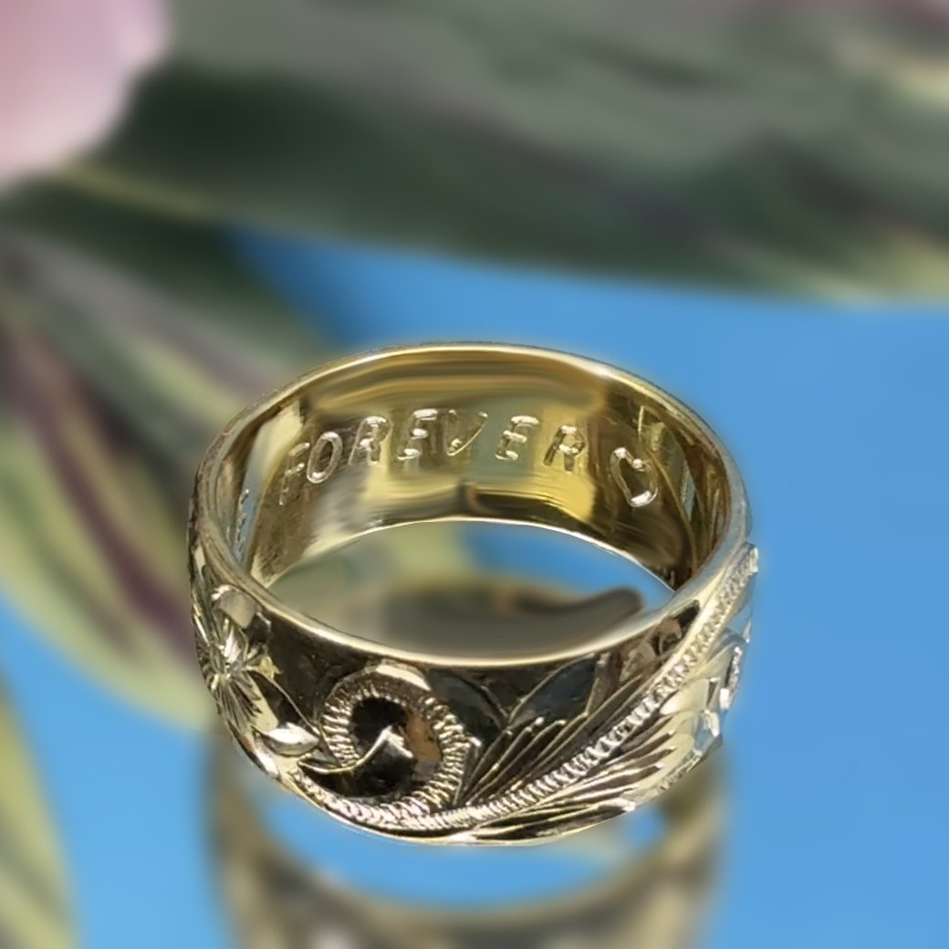 Custom Hawaiian Scroll Eternity Ring