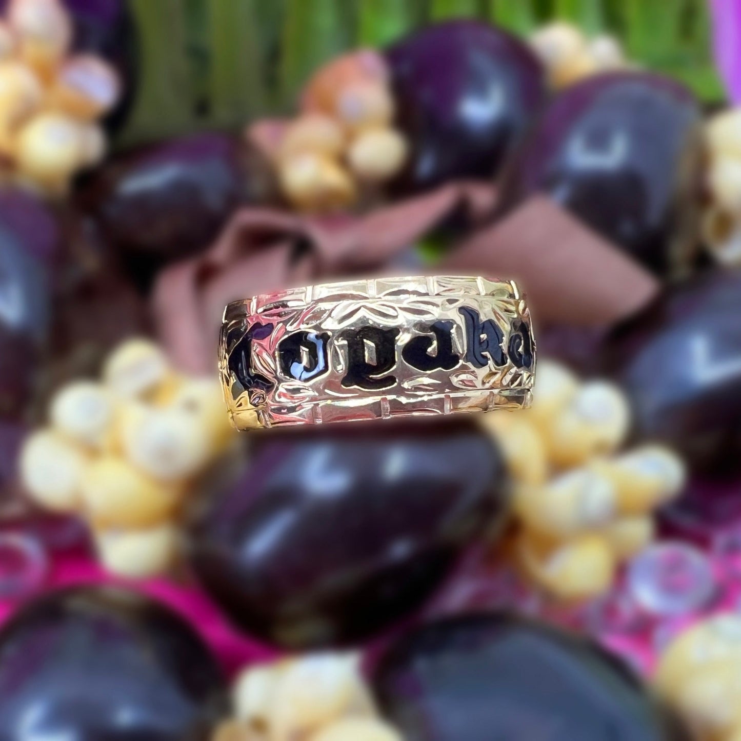 Custom Hawaiian Scroll Eternity Ring