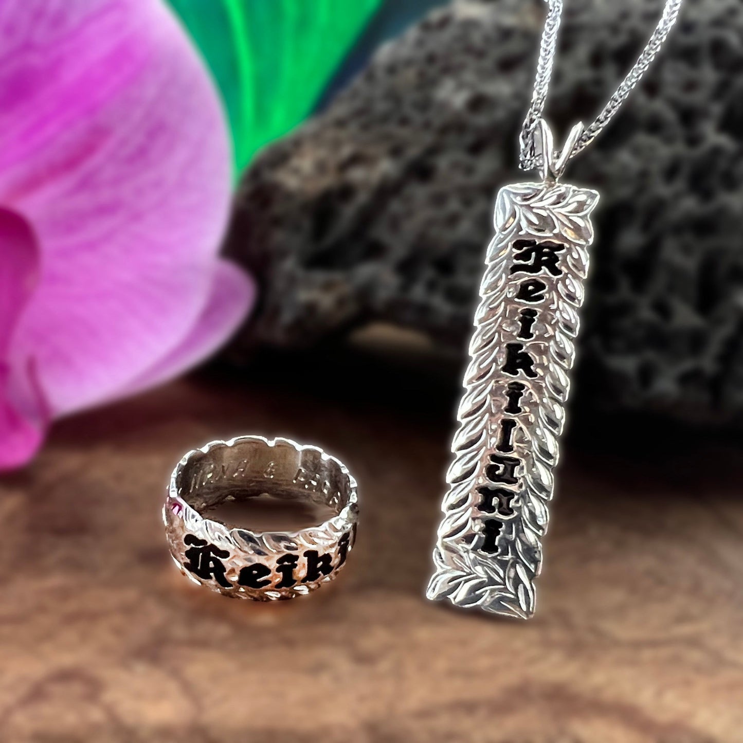 Custom Hawaiian Scroll Eternity Ring
