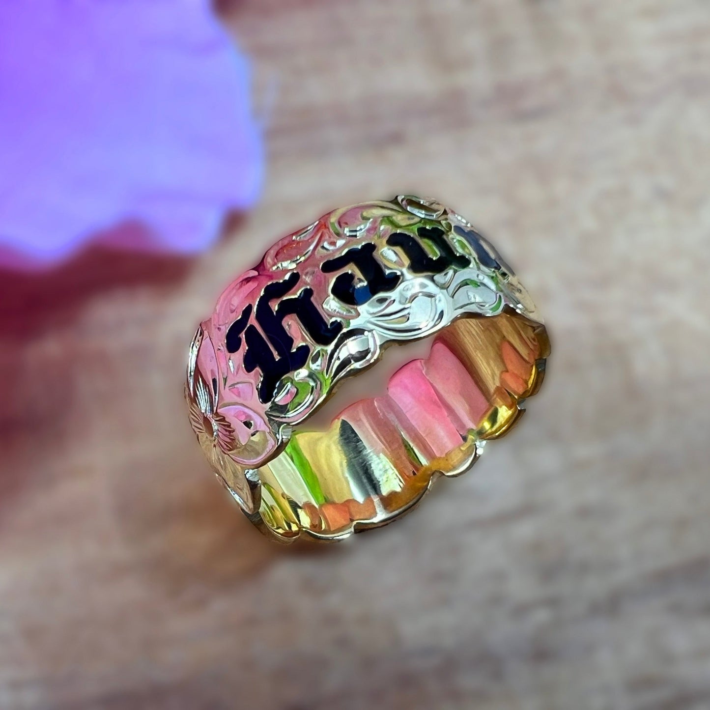 Custom Hawaiian Scroll Eternity Ring