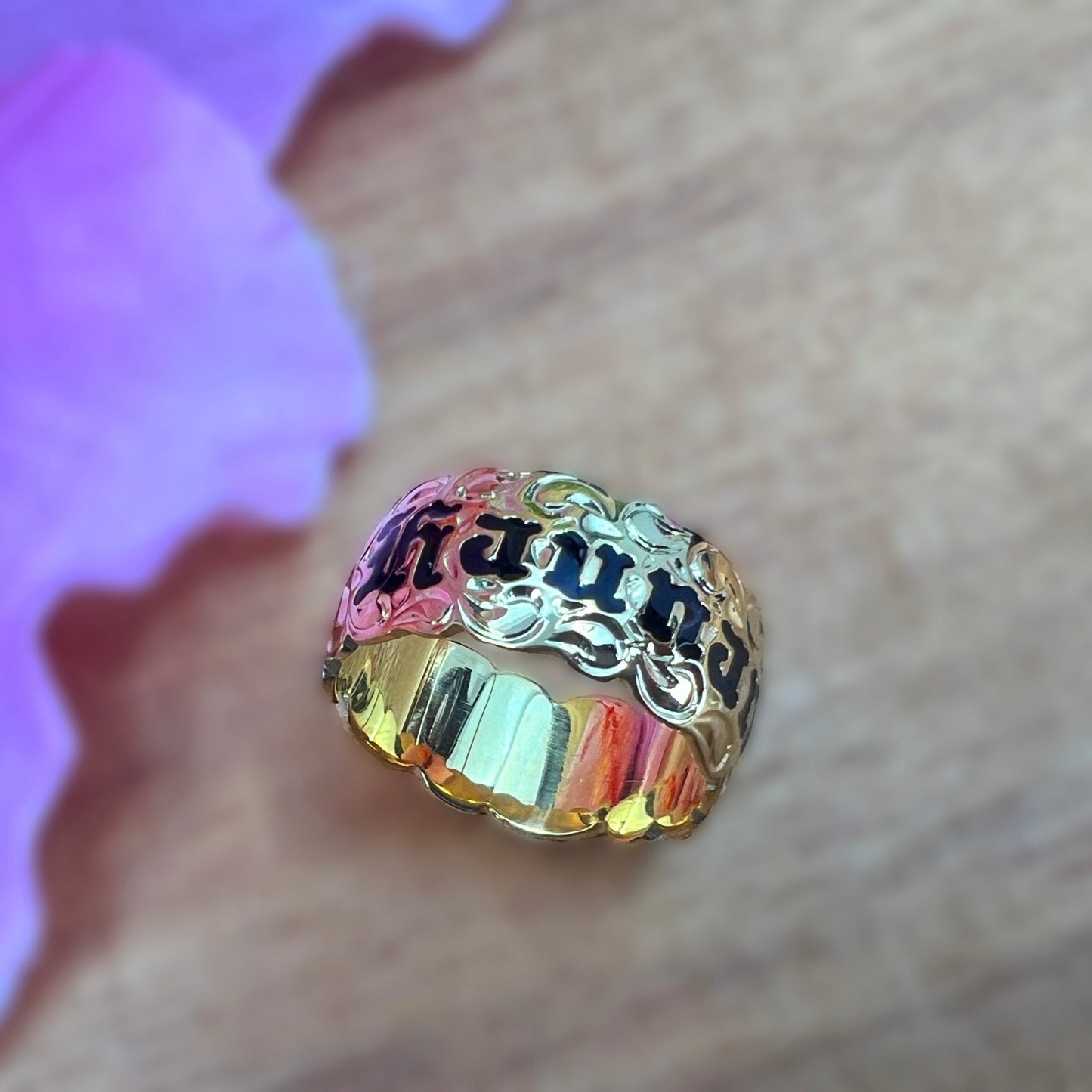 Custom Hawaiian Scroll Eternity Ring