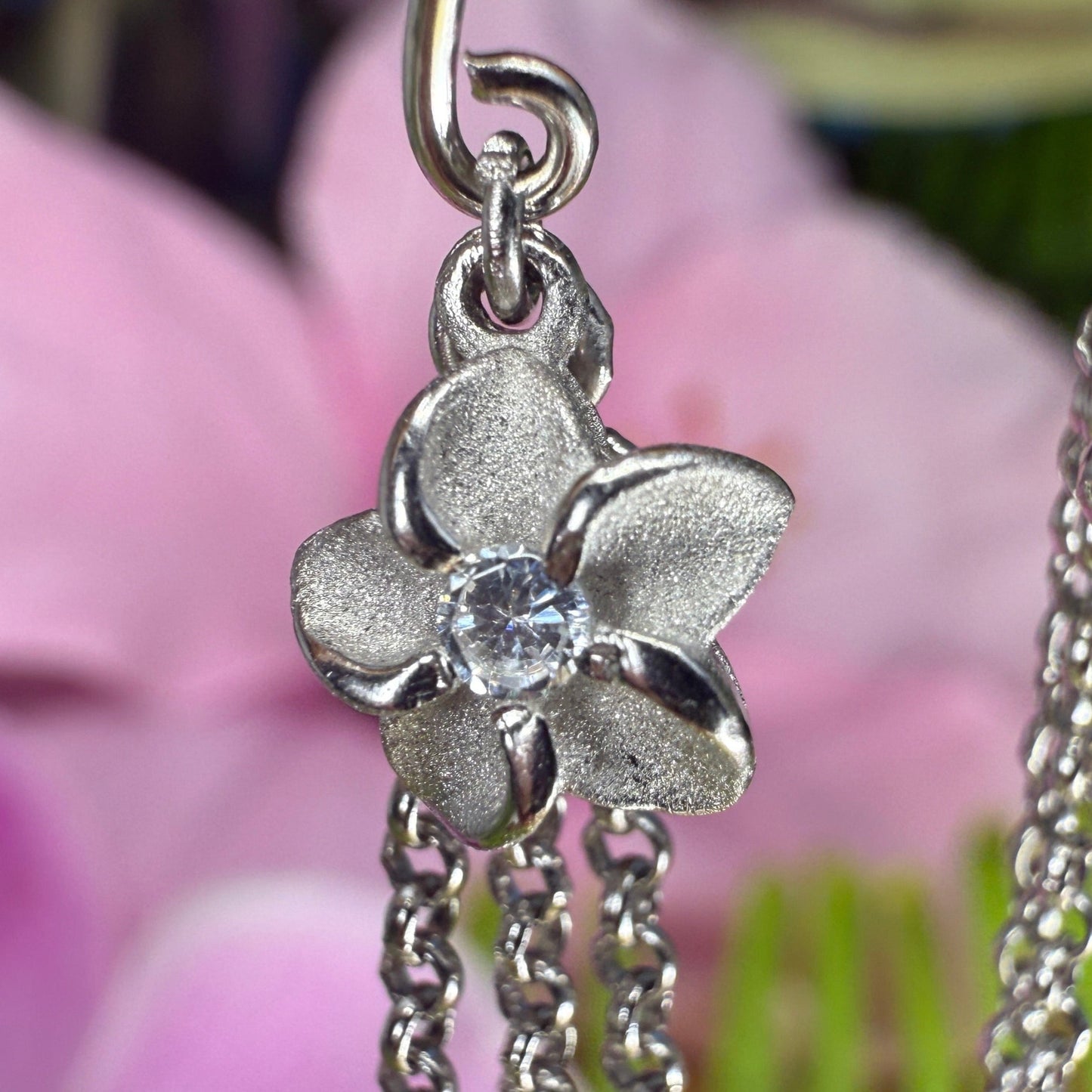 Hawaiian Scroll Plumeria CZ Ekolu Dangle Earrings