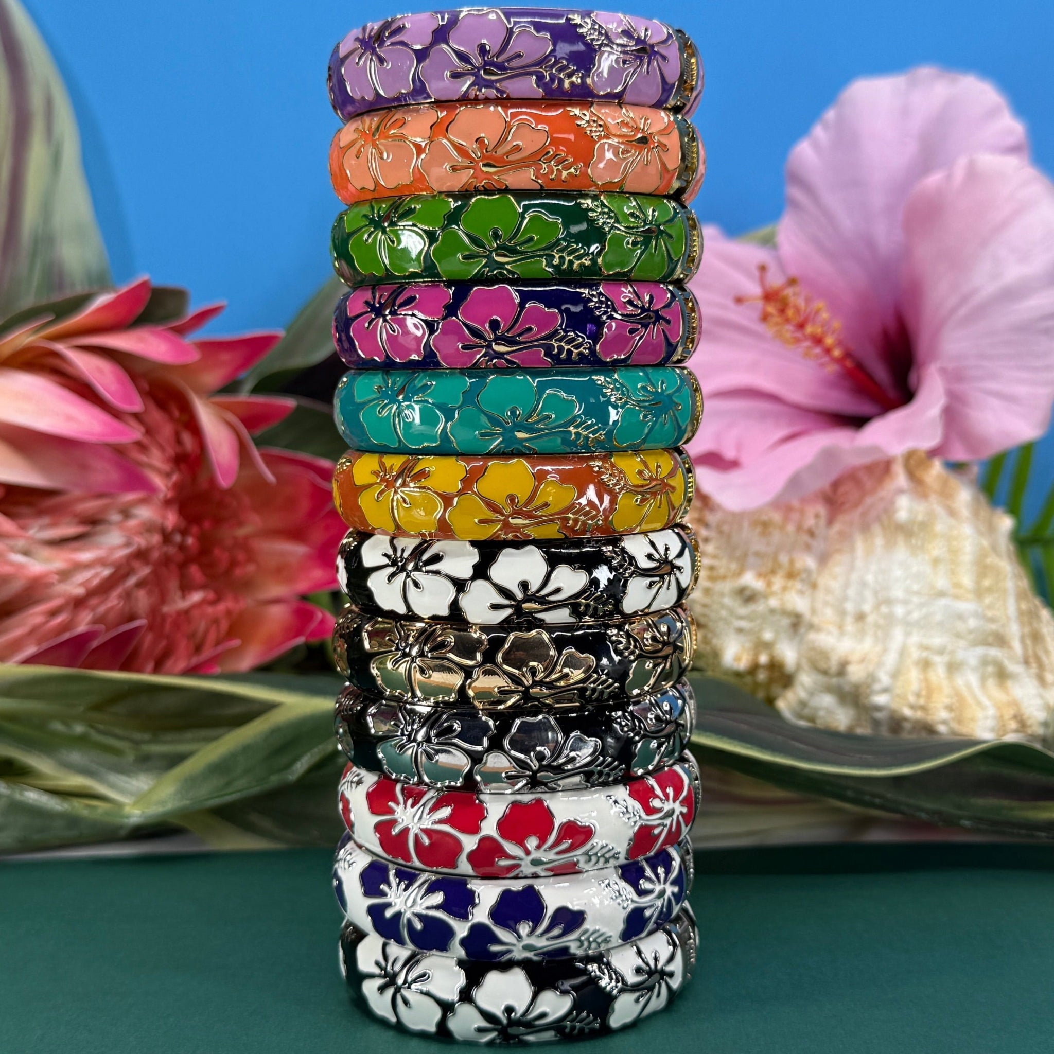 Tropical Colors Puanani Hibiscus Flower Bangle Set of 2 – Showcase