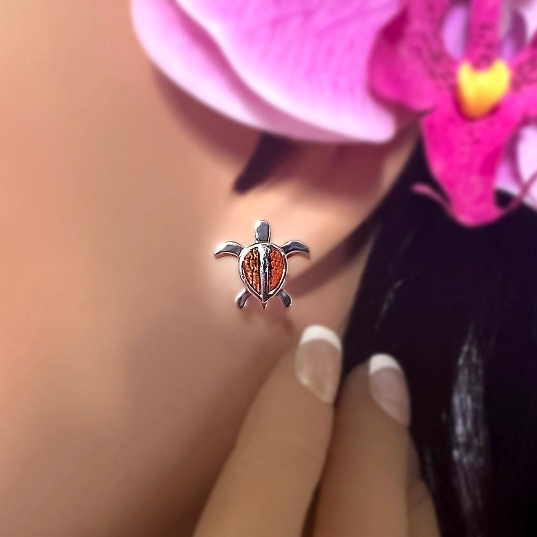 Koa Petroglyph Honu Earrings