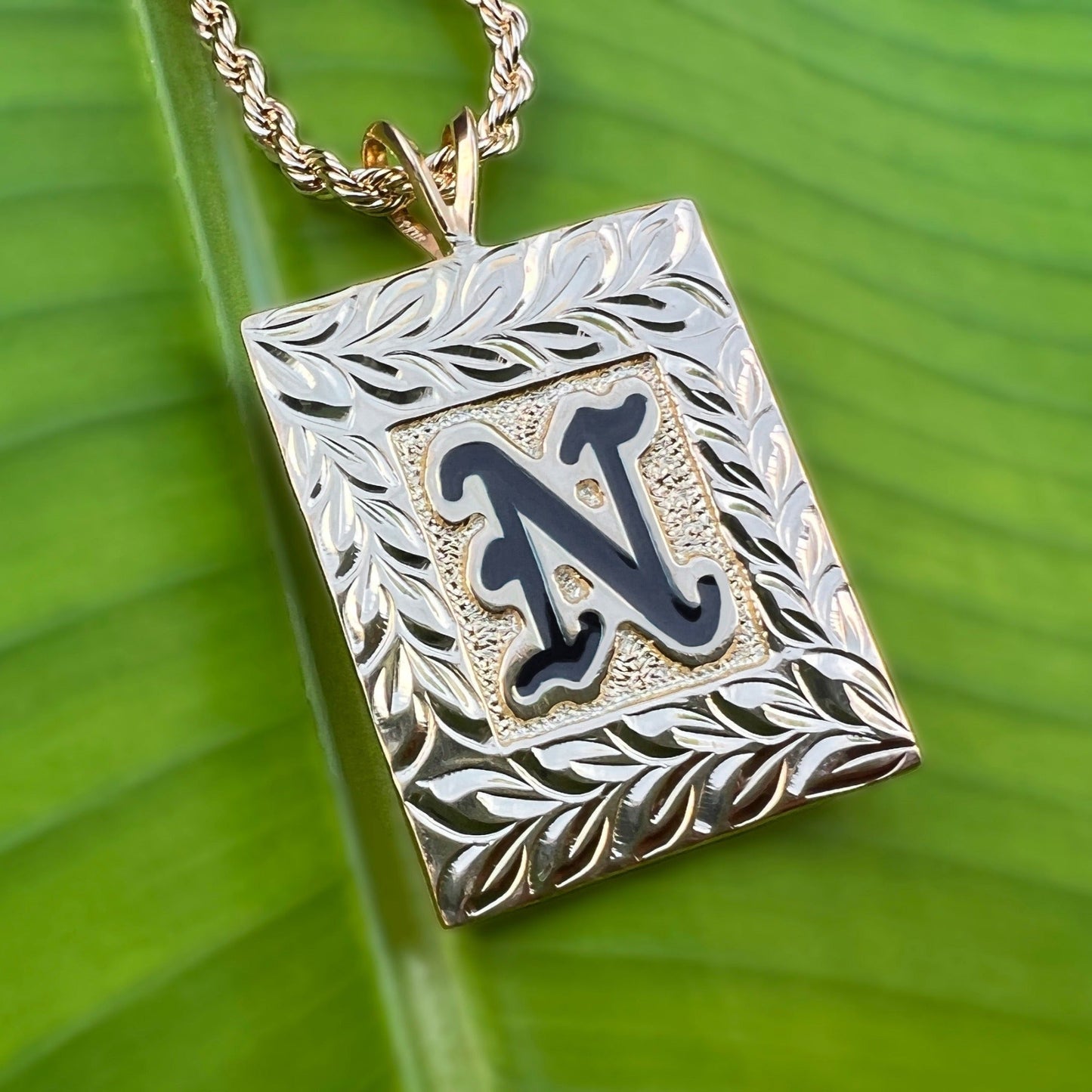 Custom Hawaiian Scroll Heirloom Initial Pendant