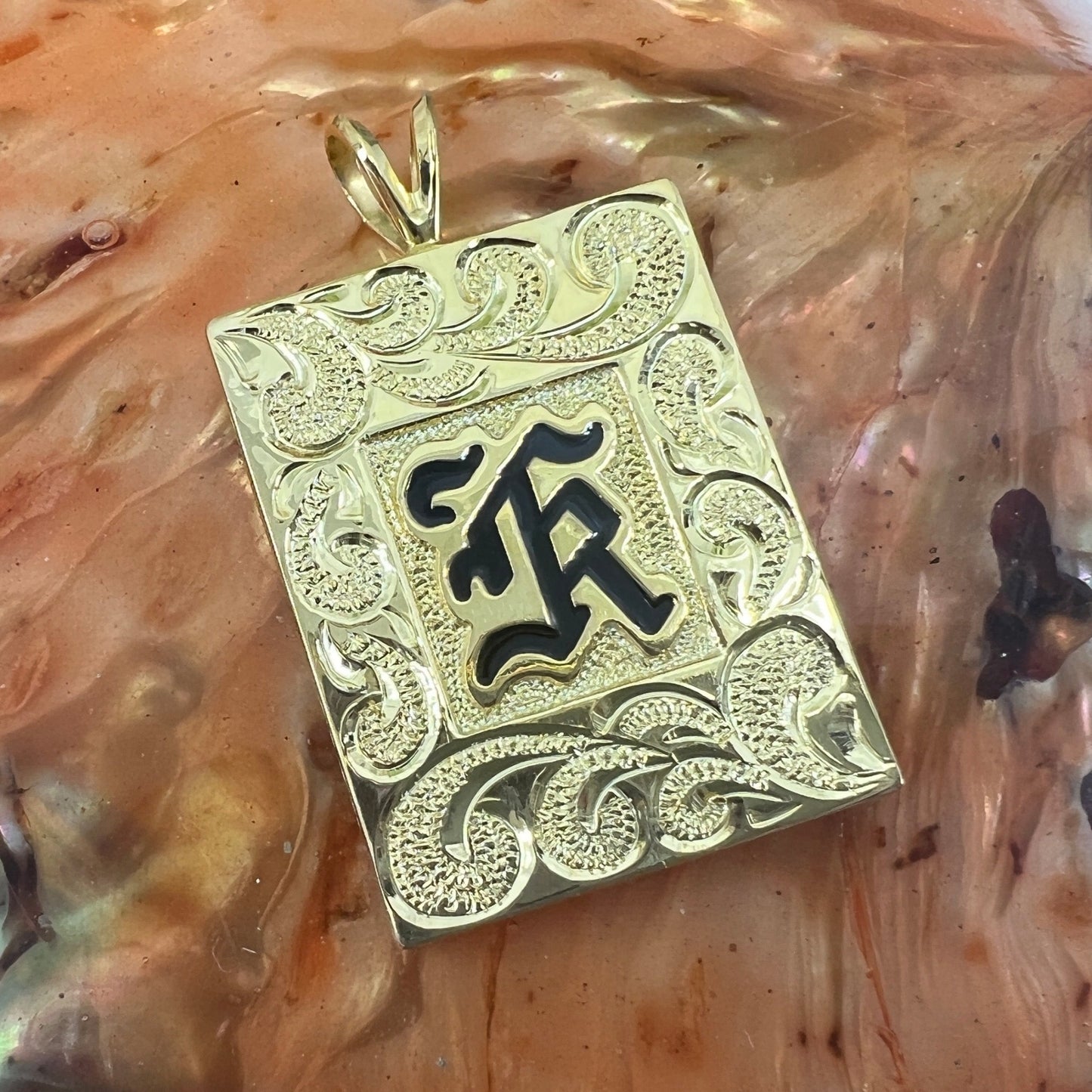 Hawaiian Scroll Heirloom Initial Pendant