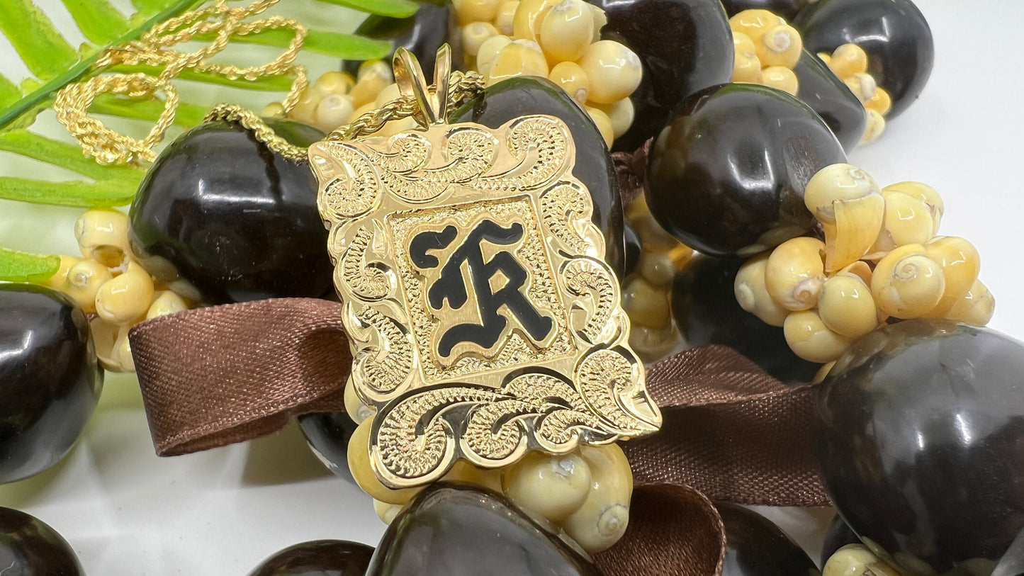 Custom Hawaiian Scroll Heirloom Initial Pendant