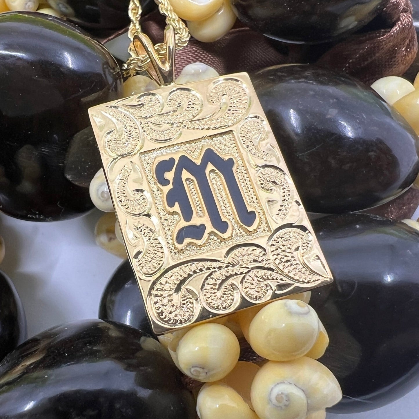 Hawaiian Scroll Heirloom Initial Pendant