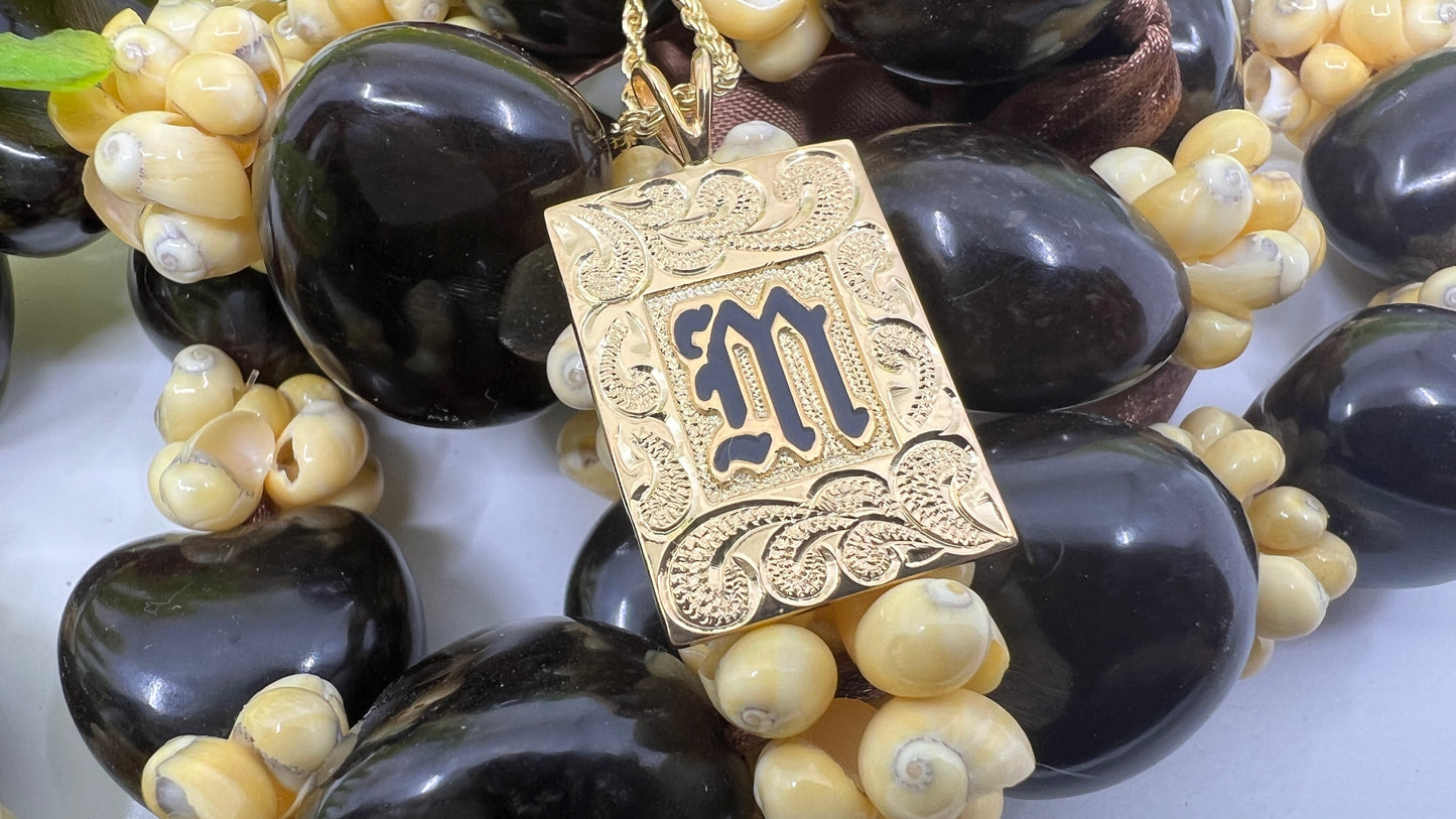 Custom Hawaiian Scroll Heirloom Initial Pendant