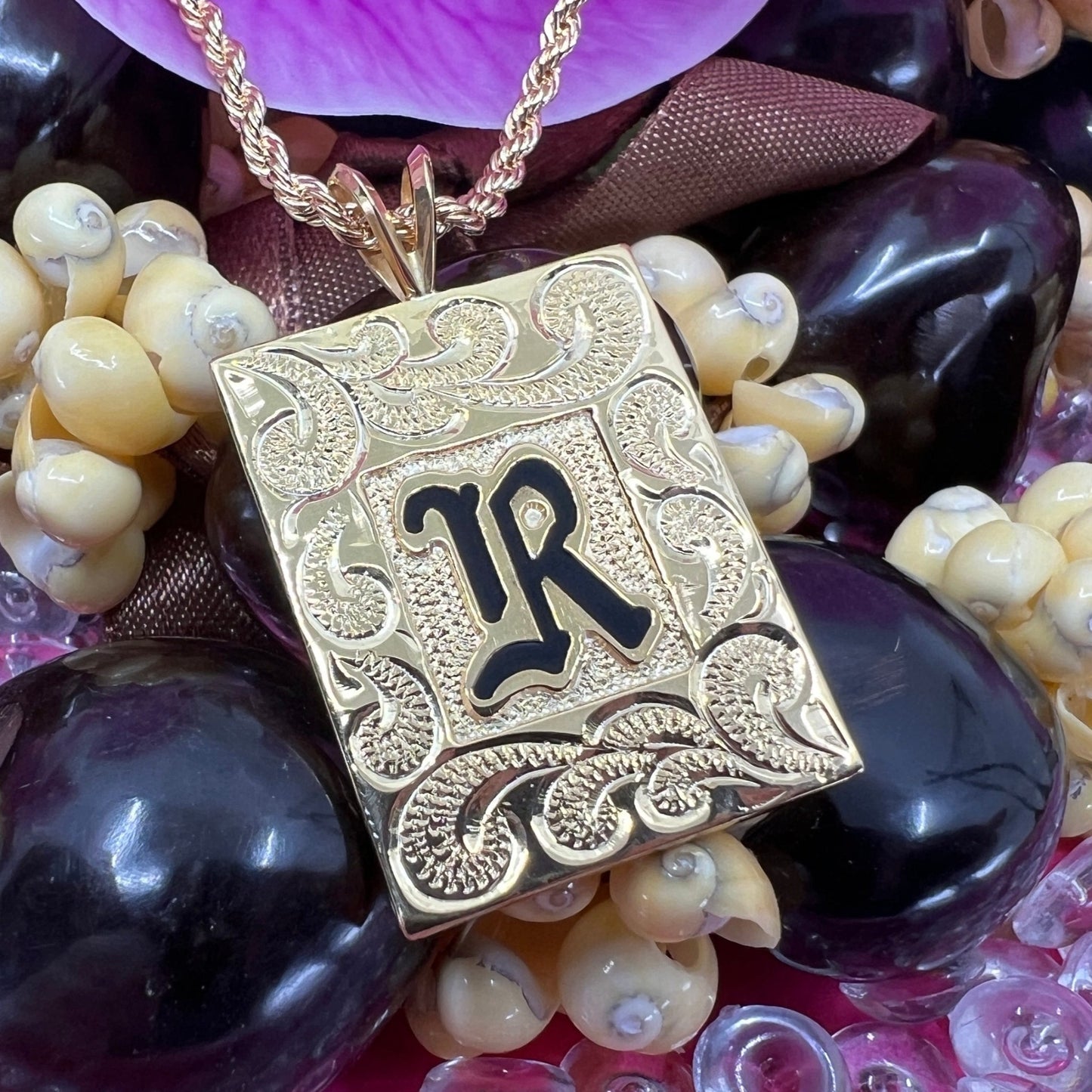 Hawaiian Scroll Heirloom Initial Pendant