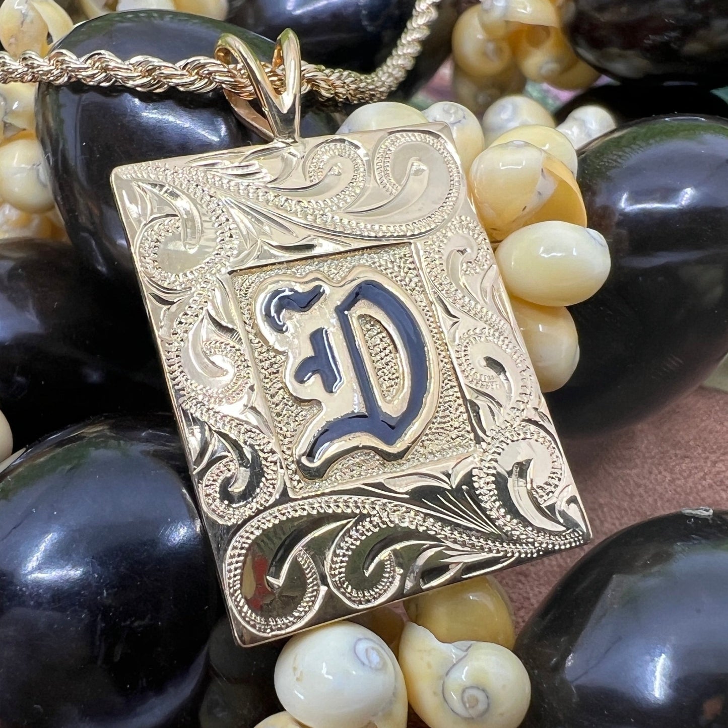 Hawaiian Scroll Heirloom Initial Pendant