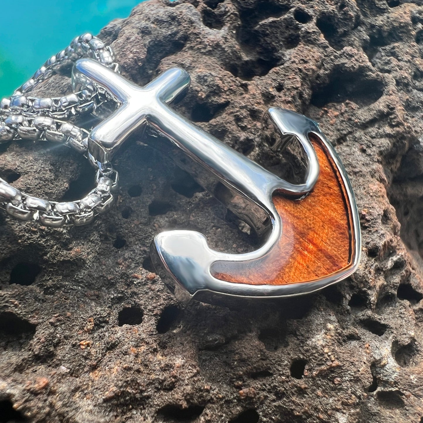 Koa Wood Anchor w/ 22” Rolo Chain