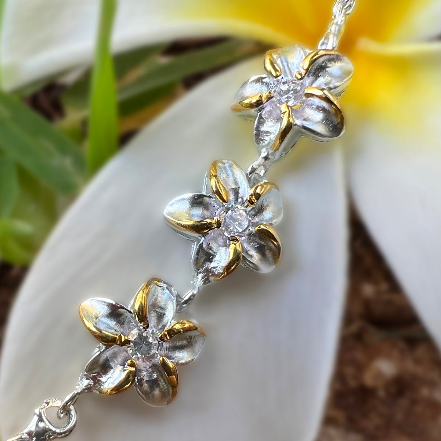 3 Plumeria Two Tone Rope Bracelet