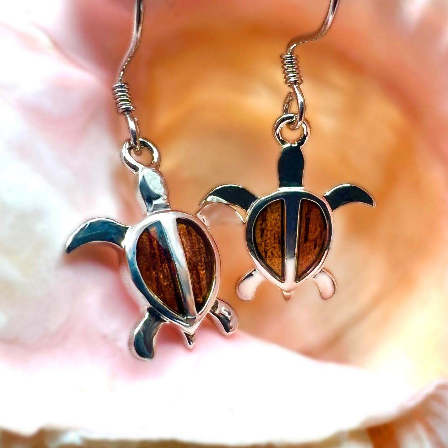 Koa Petroglyph Honu Earrings
