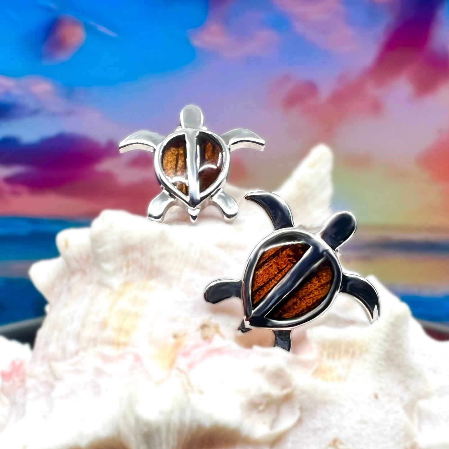Koa Petroglyph Honu Earrings