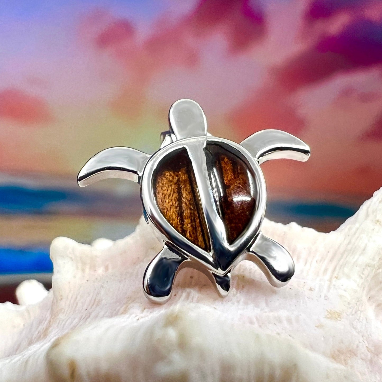 Koa Petroglyph Honu Earrings