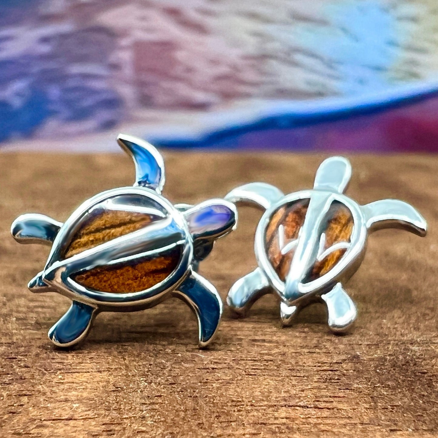 Koa Petroglyph Honu Earrings