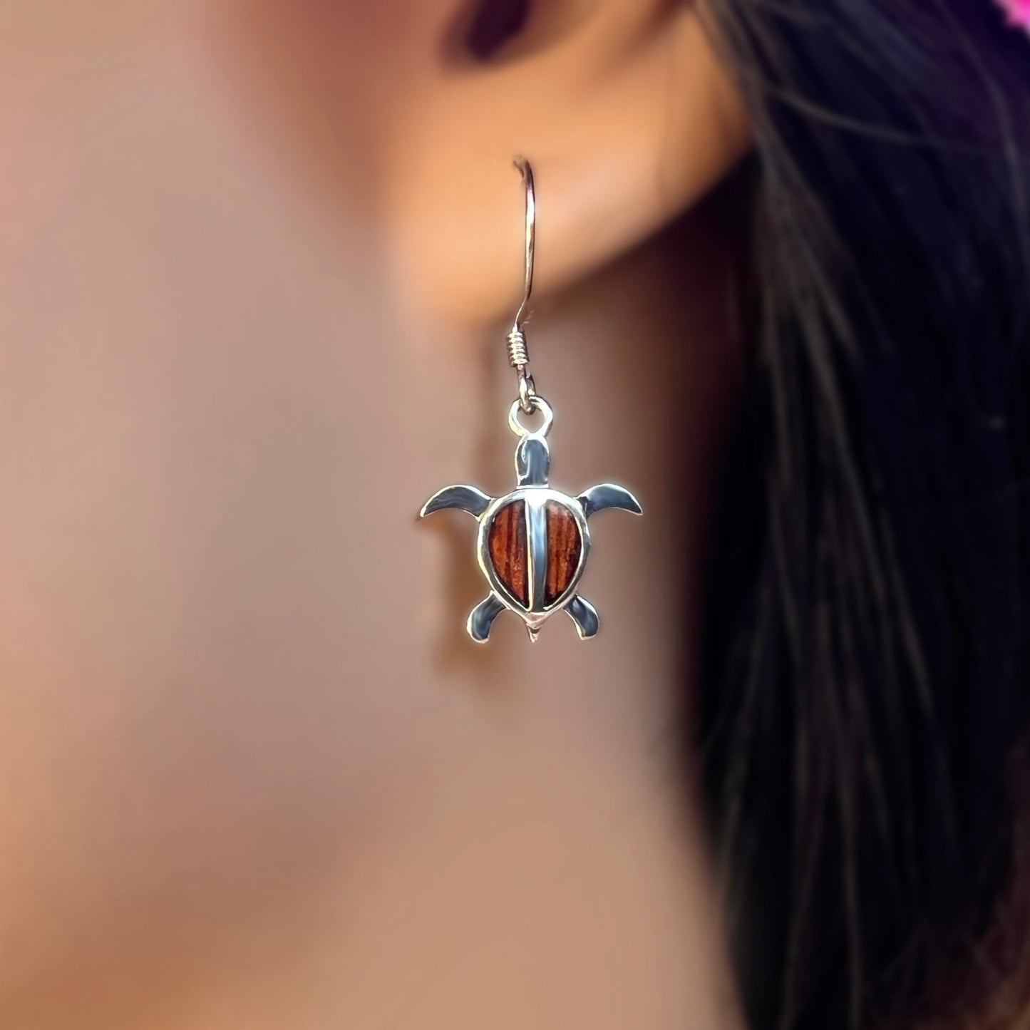 Koa Petroglyph Honu Earrings