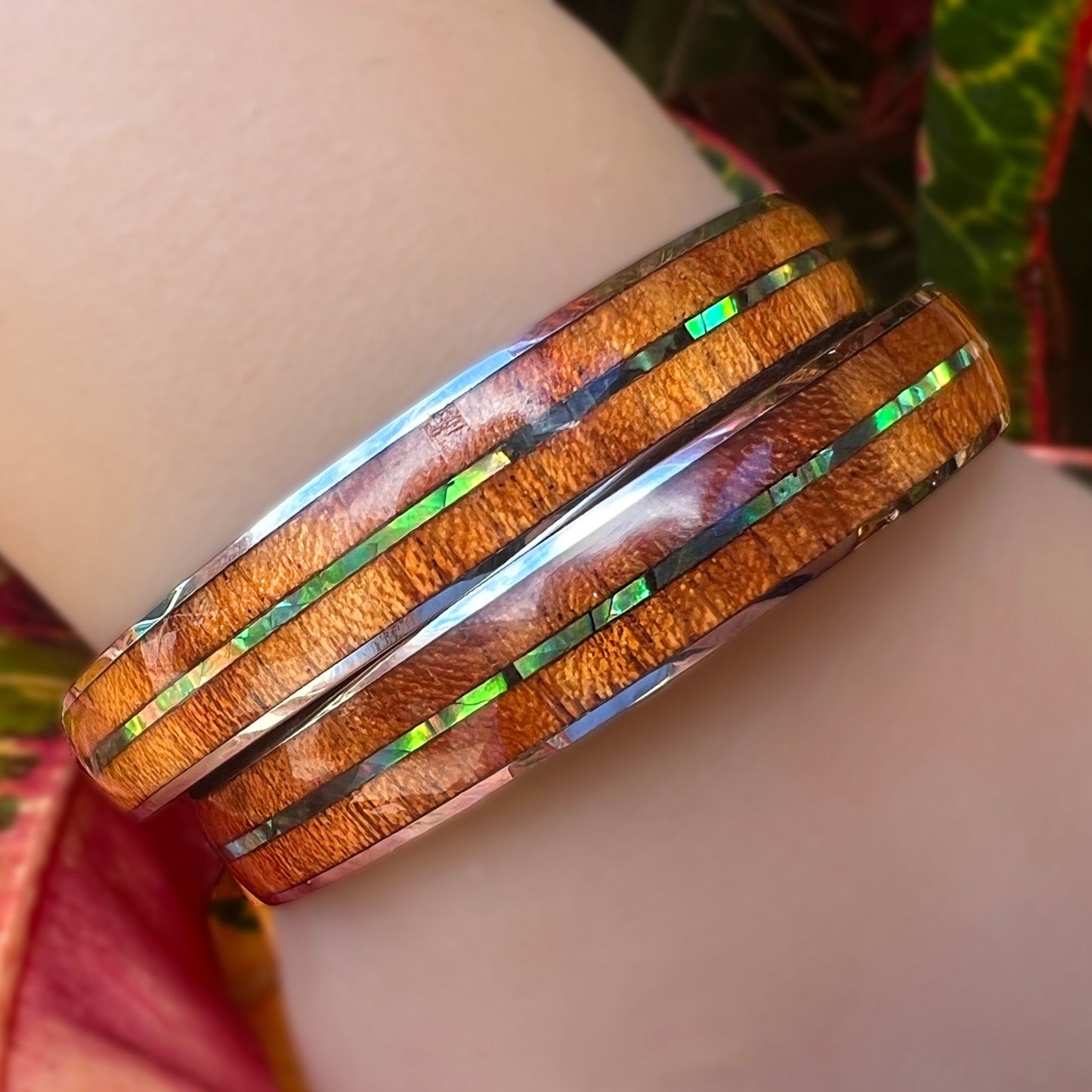 Double Koa Mother of Pearl Bracelet