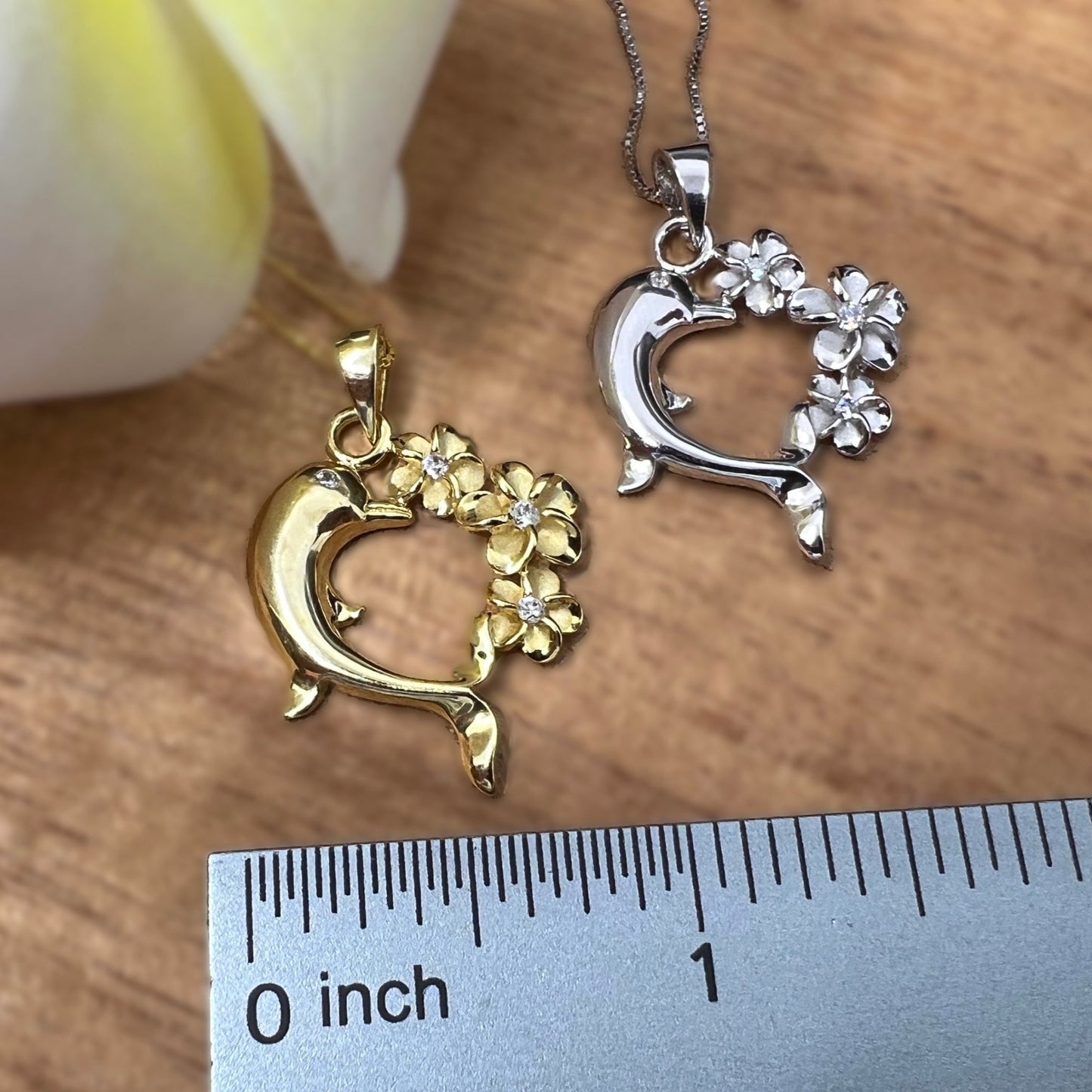 Nai'a Dolphin Plumeria CZ Heart Pendant