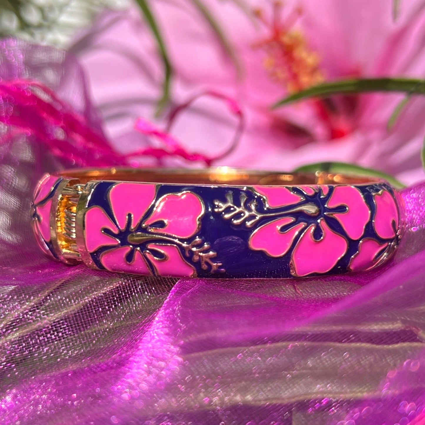 Tropical Colors Puanani Hibiscus Flower Bangle Set of 2