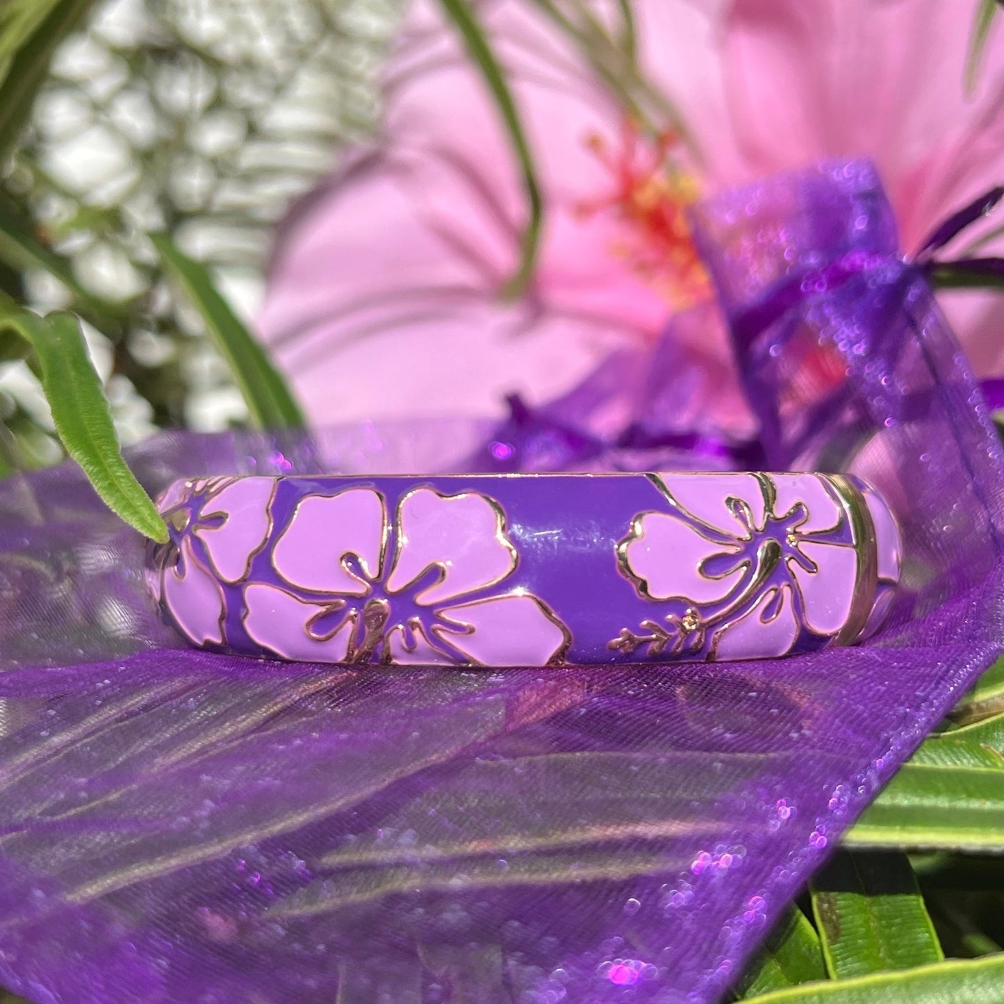 Tropical Colors Puanani Hibiscus Flower Bangle Set of 2