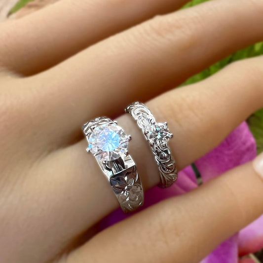 Hawaiian Scroll Moissanite Solitaire Ring