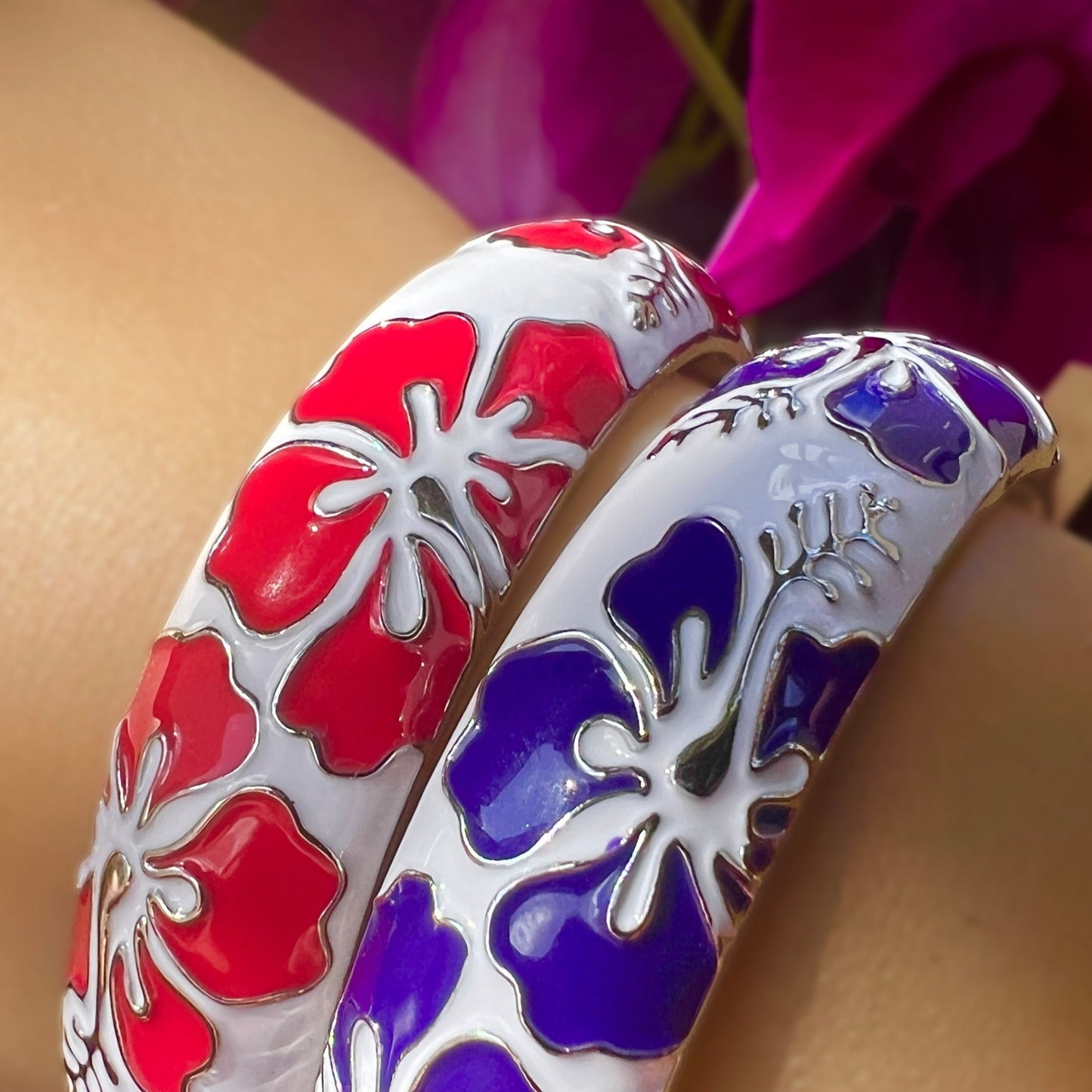 Tropical Colors Puanani Hibiscus Flower Bangle Set of 2