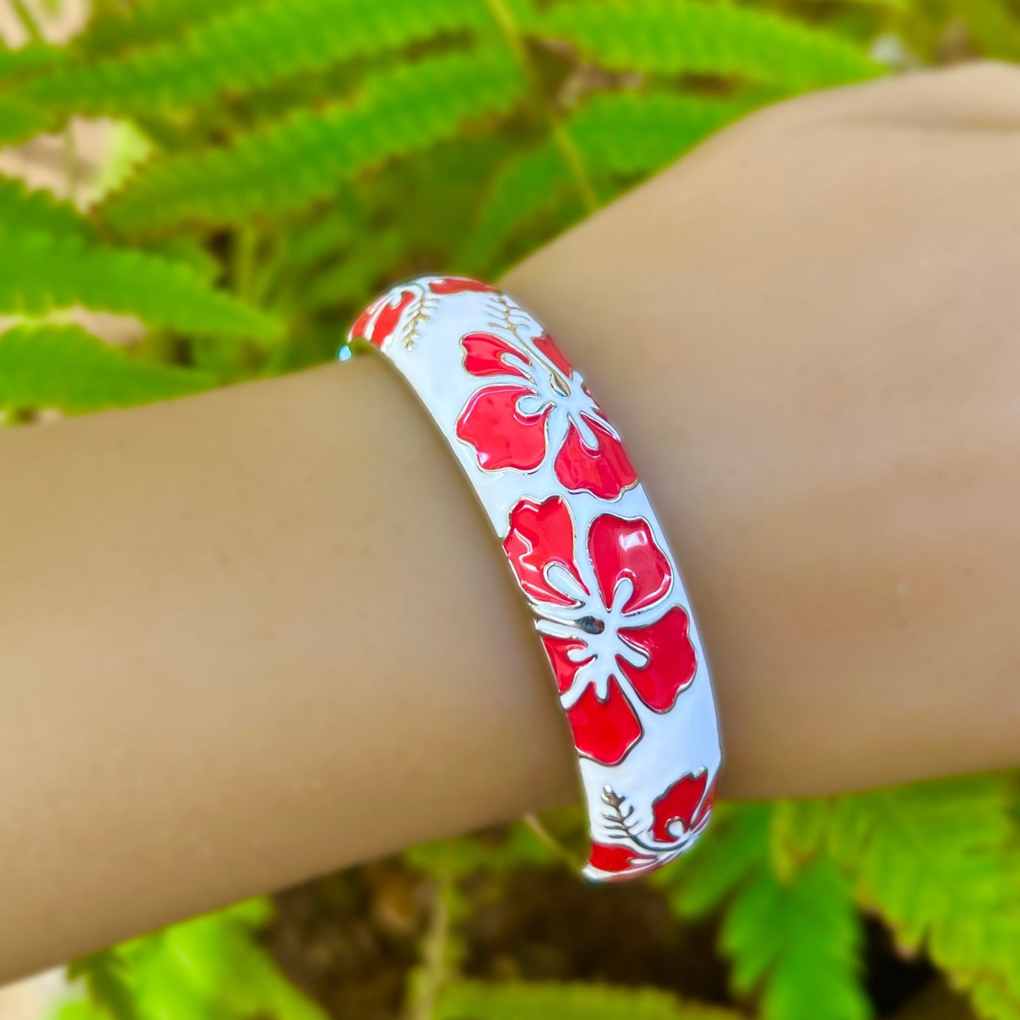 Tropical Colors Puanani Hibiscus Flower Bangle Set of 2