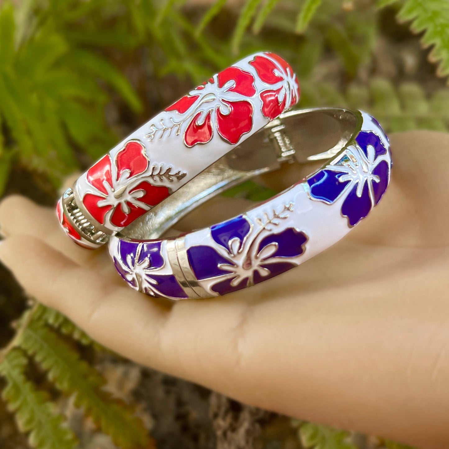 Tropical Colors Puanani Hibiscus Flower Bangle Set of 2