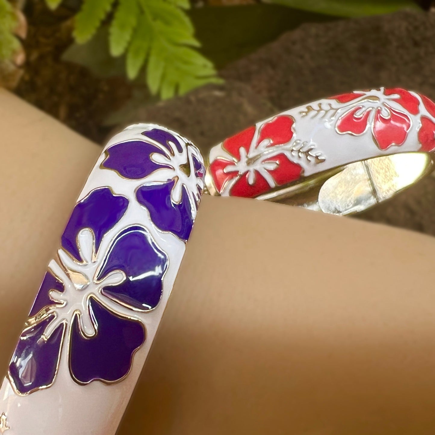 Tropical Colors Puanani Hibiscus Flower Bangle Set of 2
