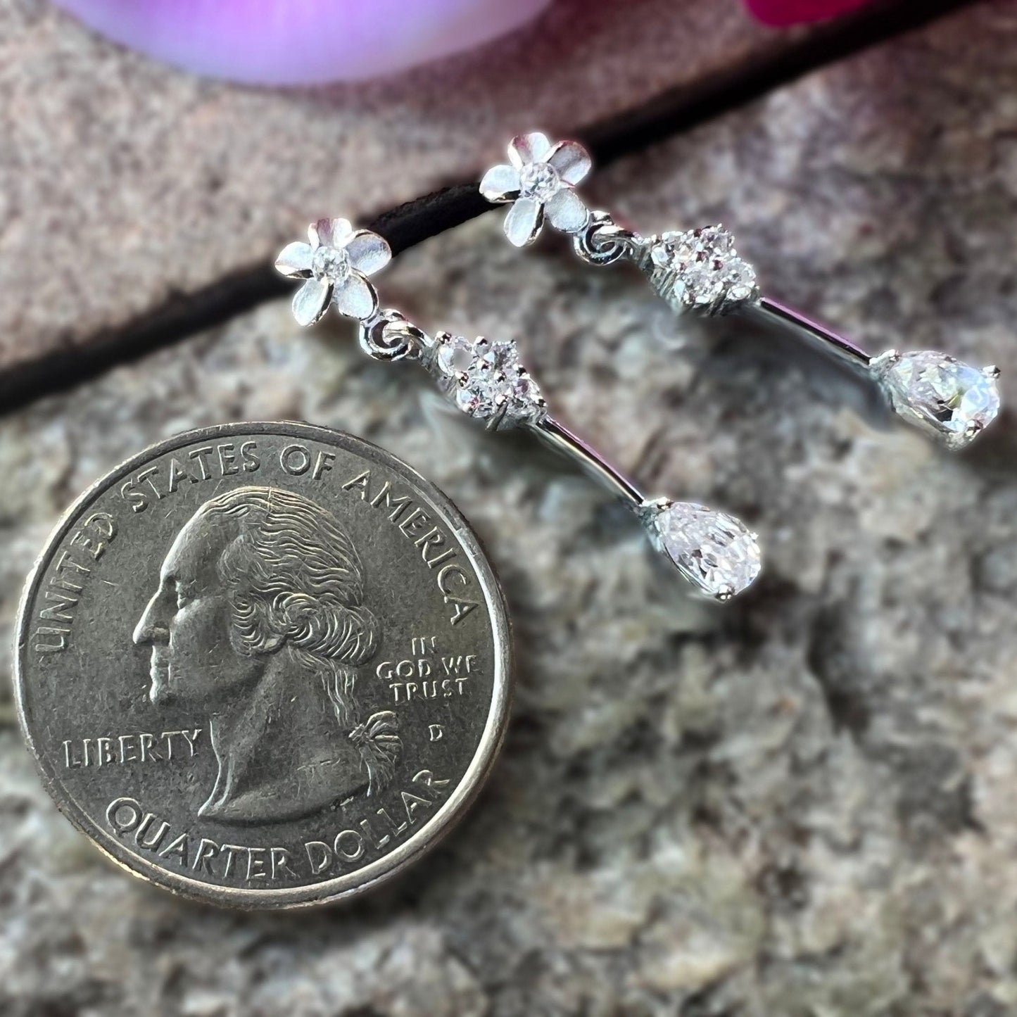 Plumeria Dangle CZ Drop Earrings 7