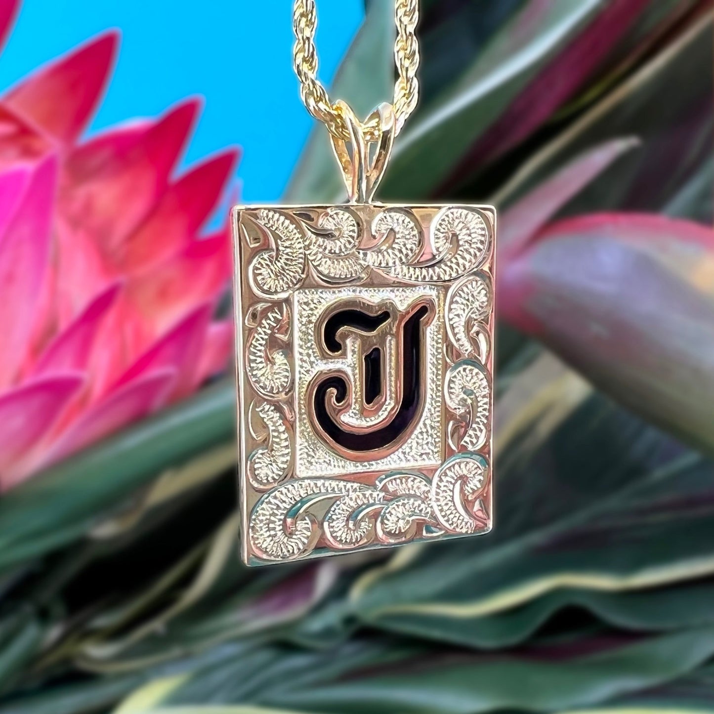 Hawaiian Scroll Heirloom Initial Pendant