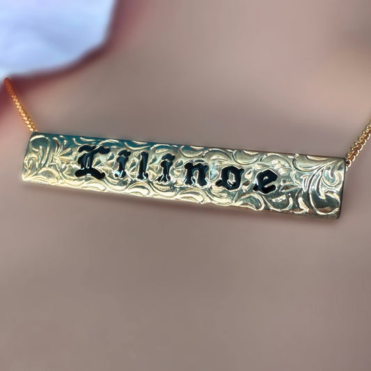 Lilinoe - 8MM Nameplate in Hawaiian Scroll Princess Design