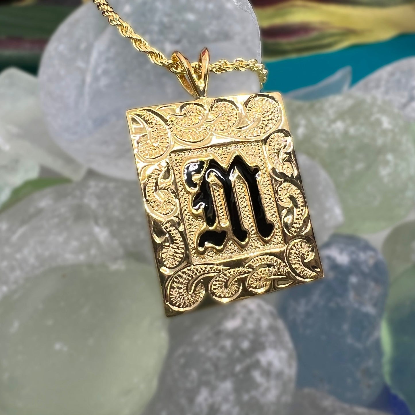 Hawaiian Scroll Heirloom Initial Pendant