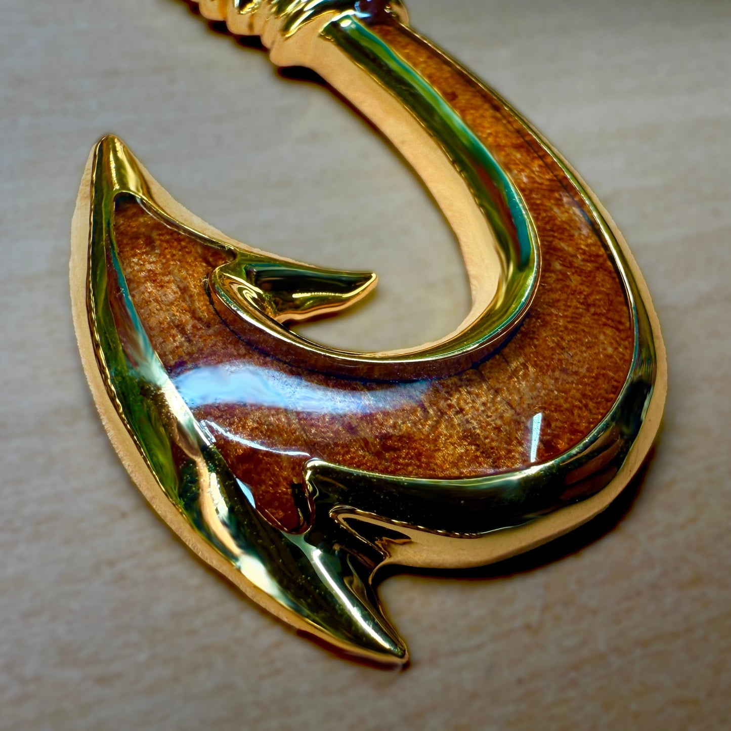 Koa Fish Hook Pendant w/24" Rolo Chain