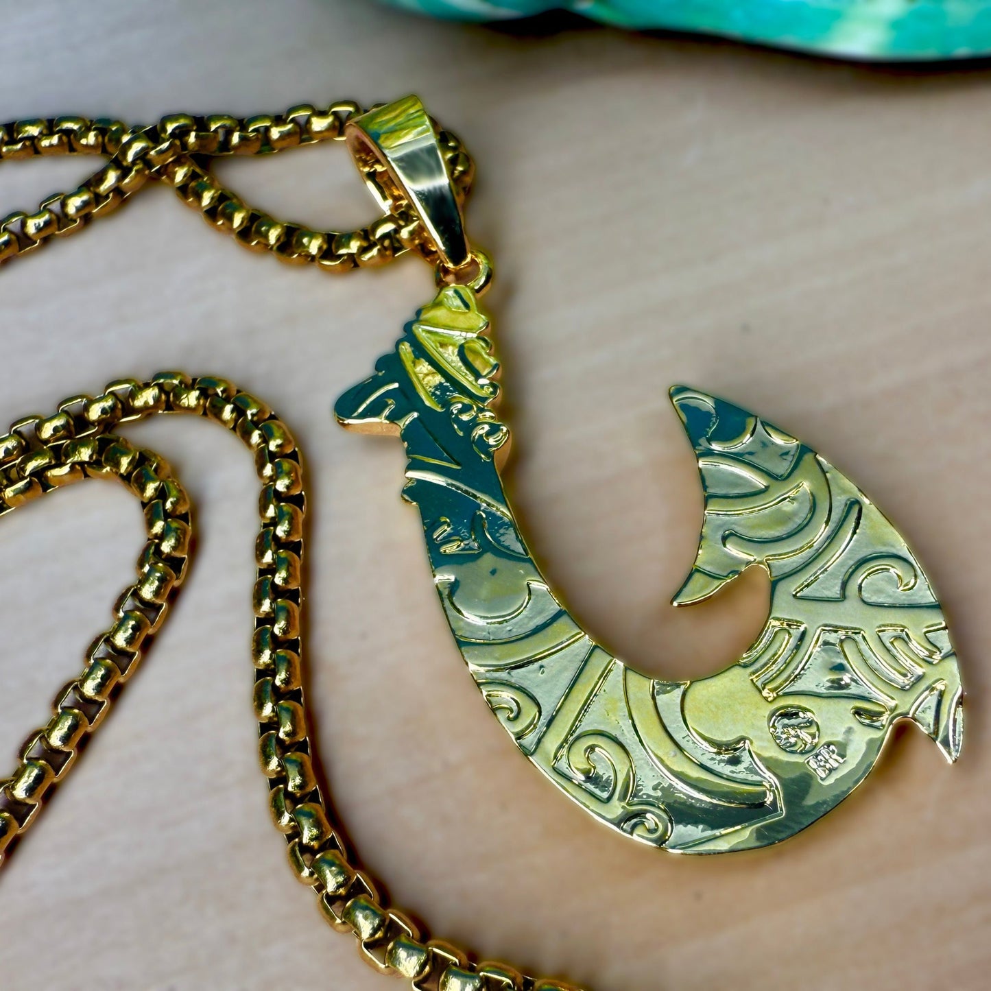 Koa Fish Hook Pendant w/24" Rolo Chain
