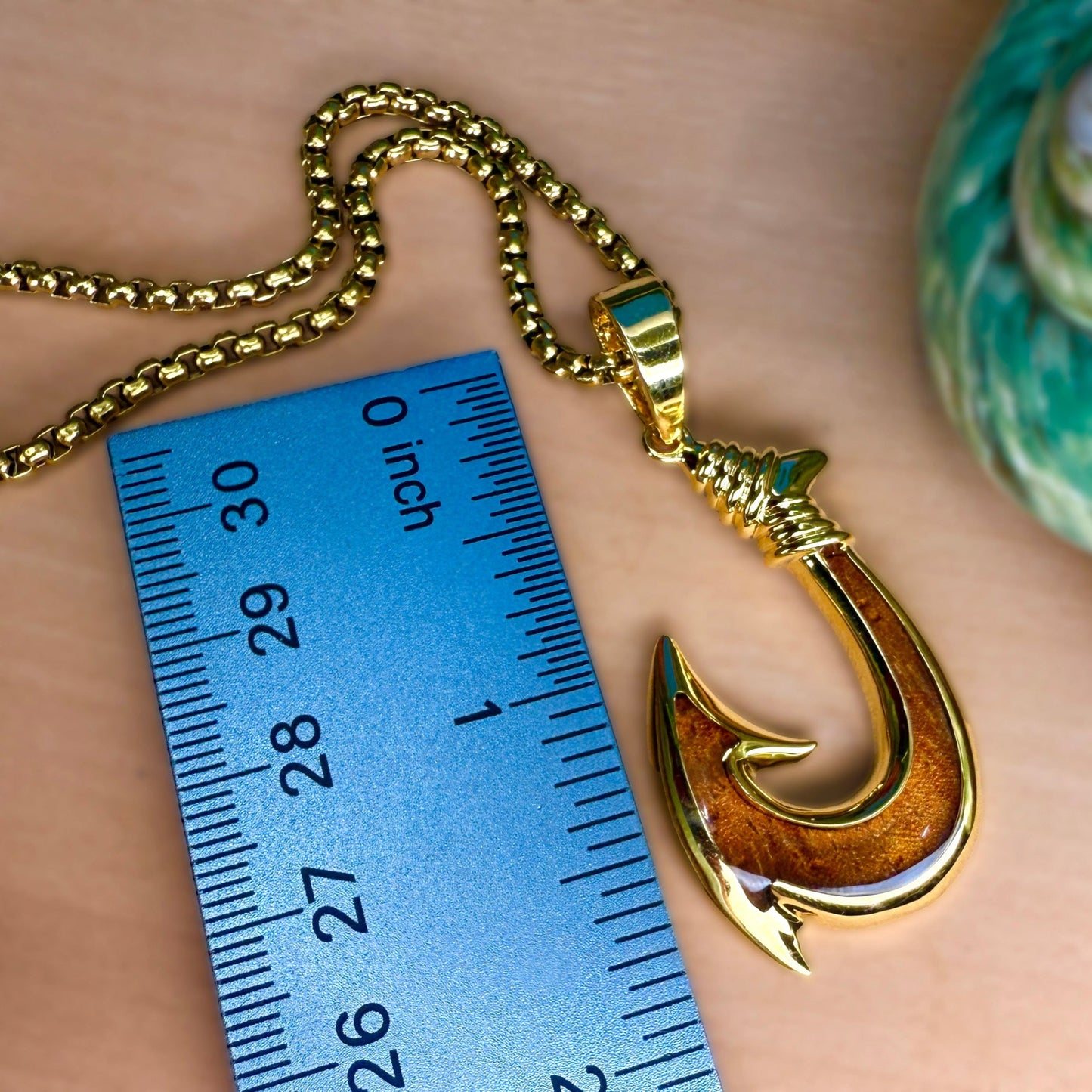 Koa Fish Hook Pendant w/24" Rolo Chain