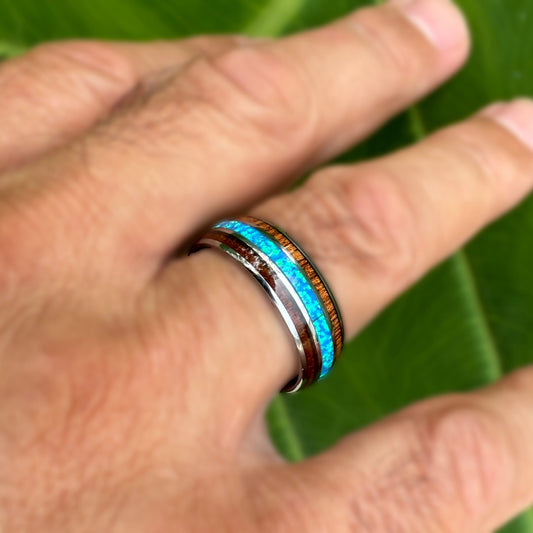 Polū 8MM Koa Opalite Tungsten Ring