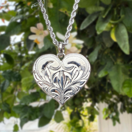 Puuwai Koa Wood Hawaiian Scroll Reversible Heart