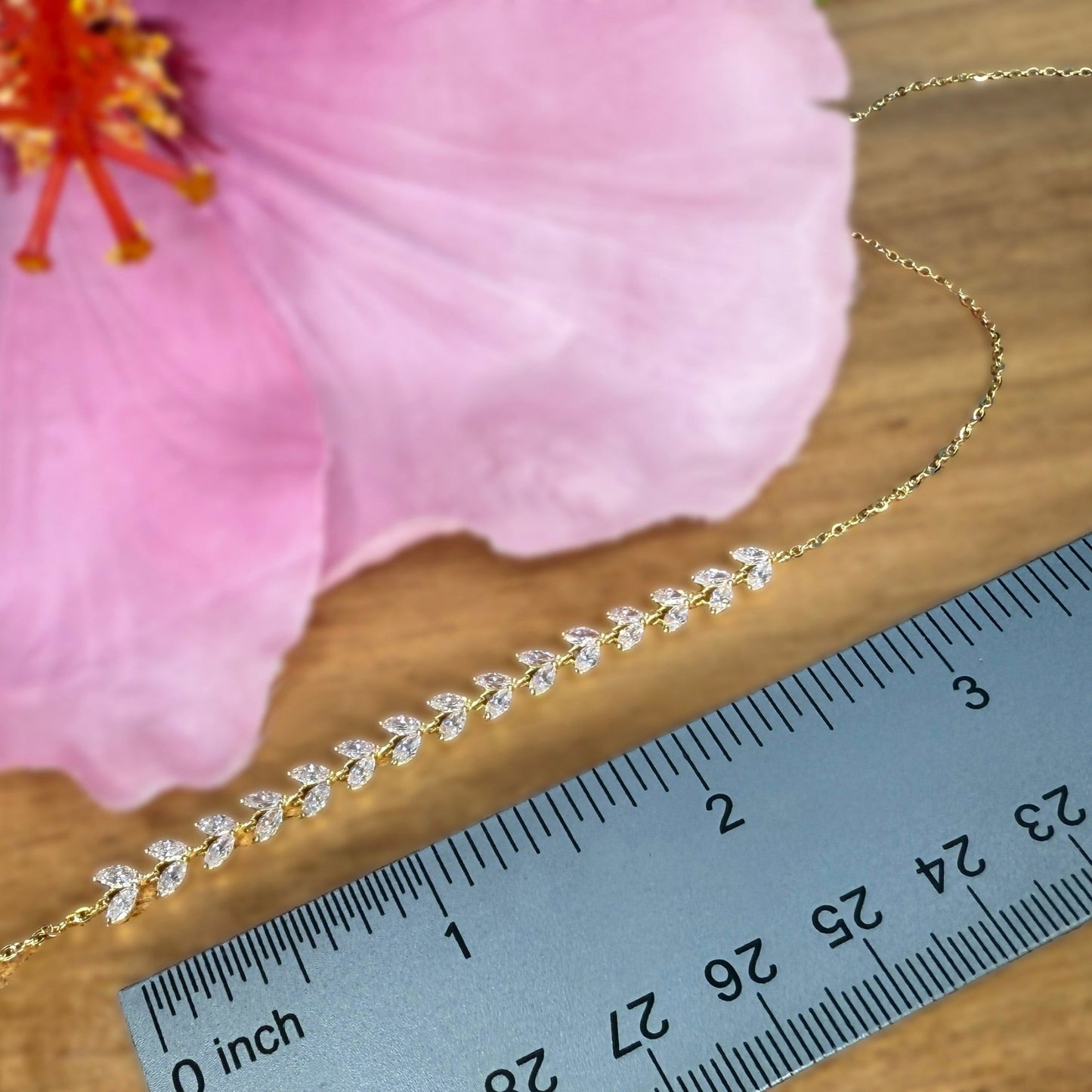 Maile Leaf Lei Cubic Zirconia Necklace