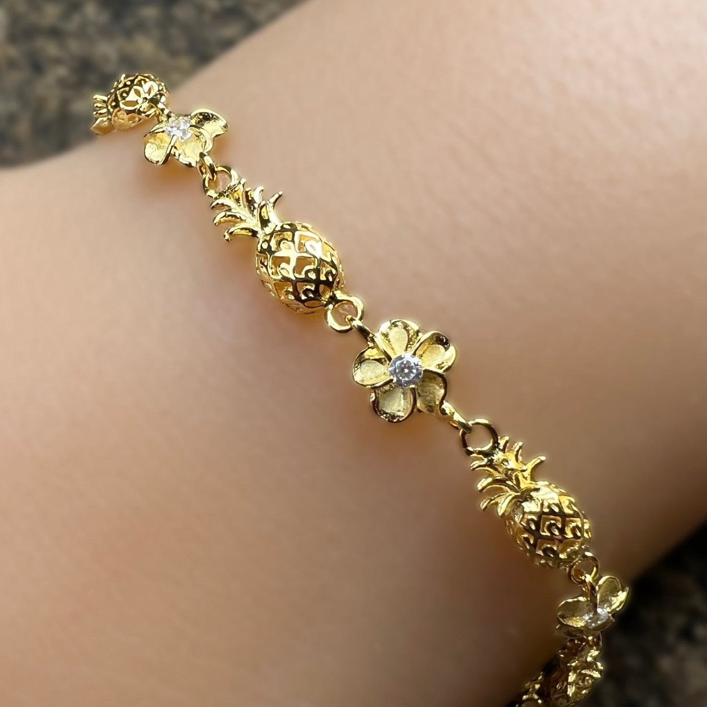 Petite Pineapple and Plumeria Bracelet