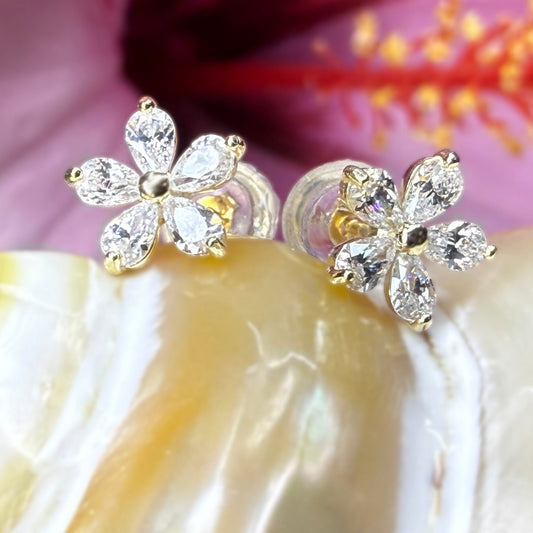 Plumeria Petal Cubic Zirconia Earrings
