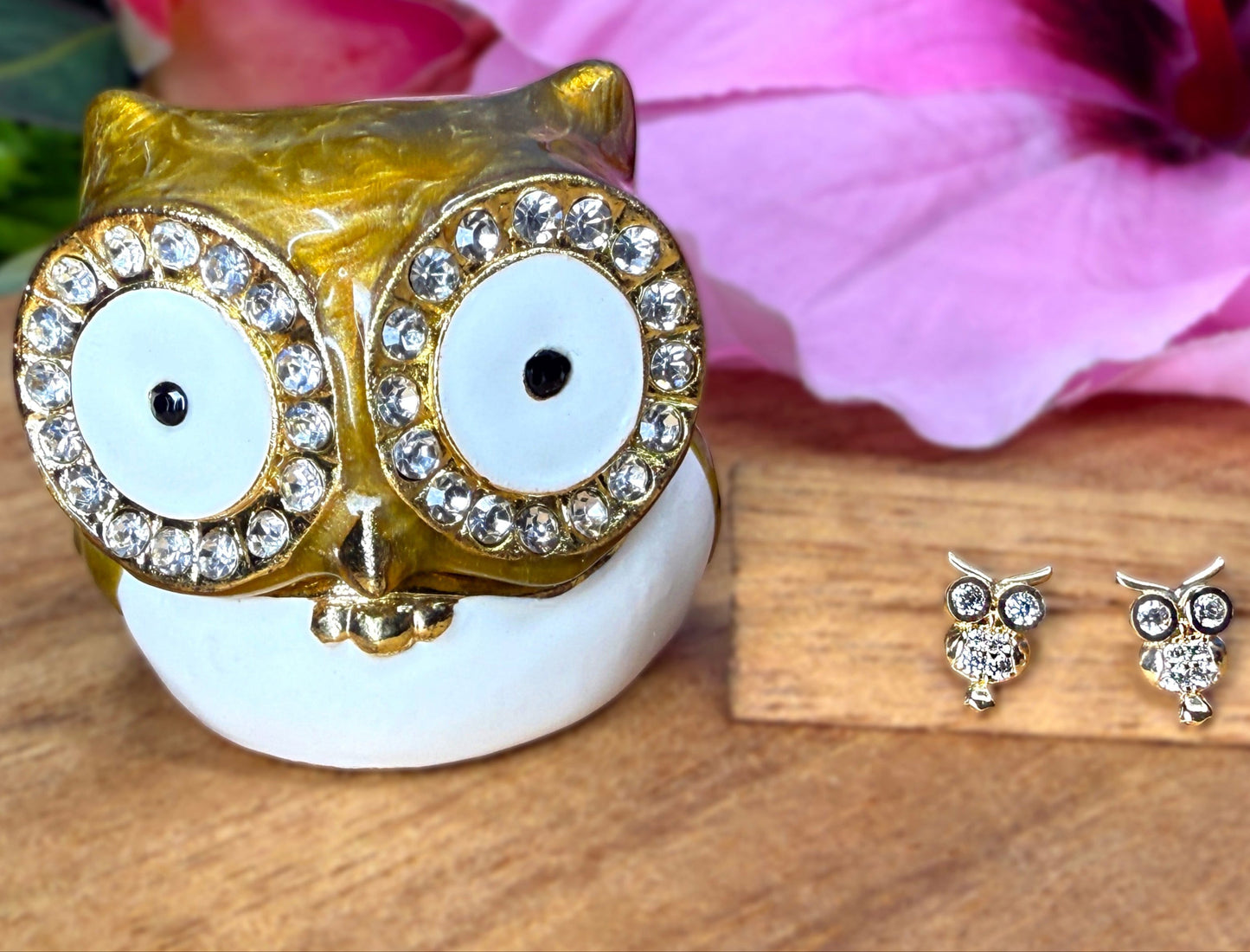 14K Gold Pueo Owl CZ Earrings w/Keepsake
