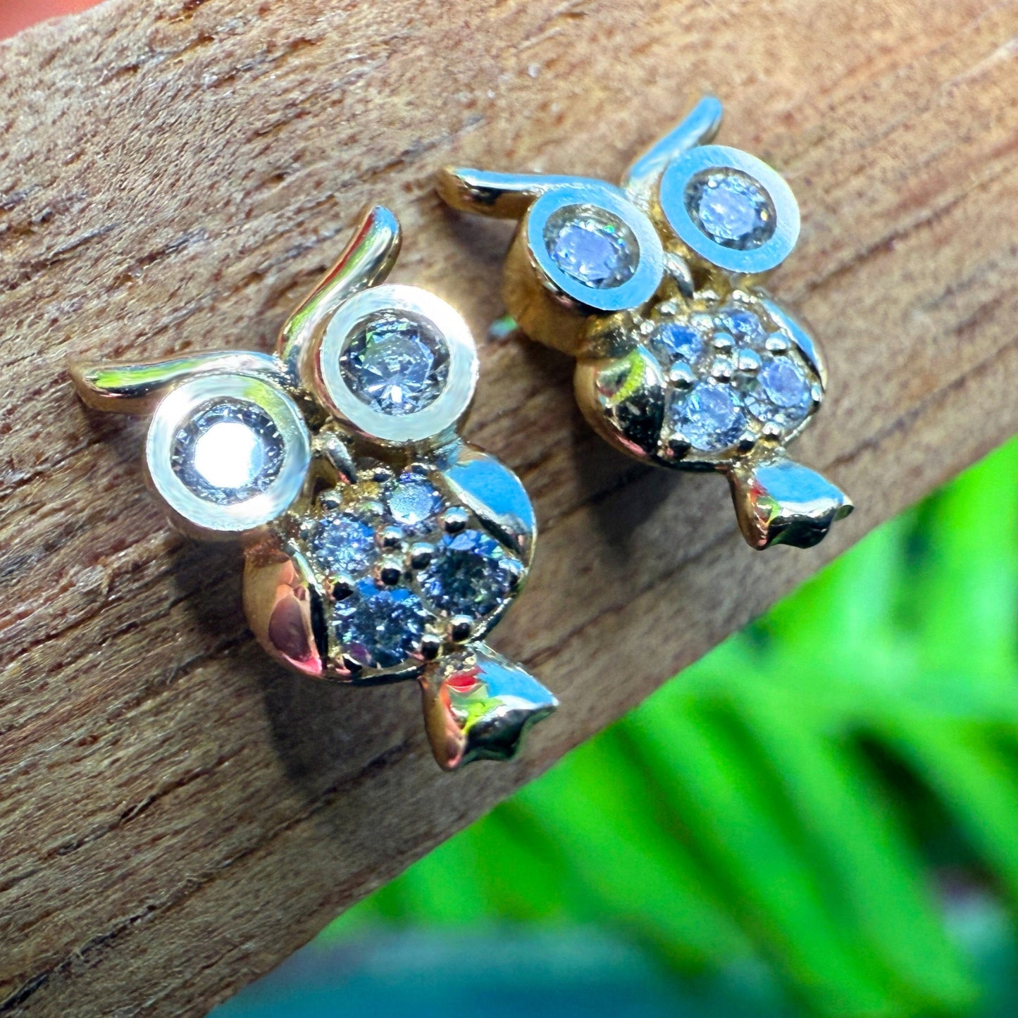 14K Gold Pueo Owl CZ Earrings w/Keepsake