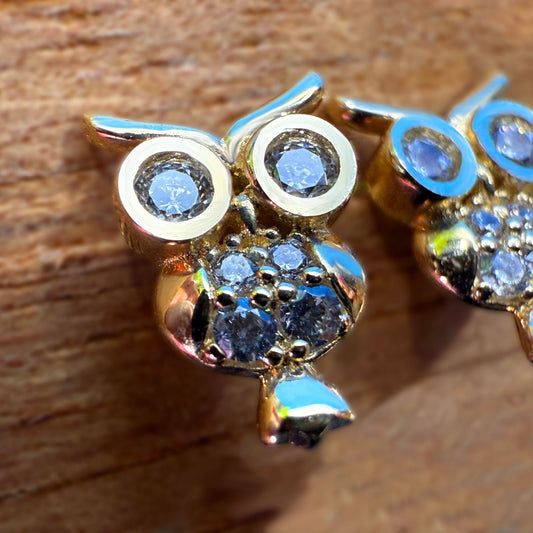 14K Gold Pueo Owl CZ Earrings w/Keepsake